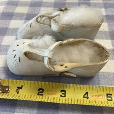 Antique White Baby Shoes Victorian Edwardian T-strap Doll Shoes