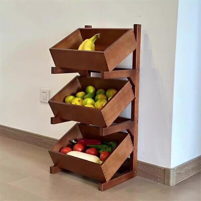 3-Tier Storage Rack Fruit Basket Stand 35*27.5*76.5cm Utility Shelf Organizer
