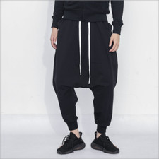 Mens Drop Low Crotch Sweat Pants Loose Tapered Drawstring Harem Trousers Casual