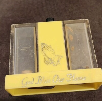 (A3)  Vtg Whirley Industries Push Button God Bless Our Home Salt & Pepper Shaker