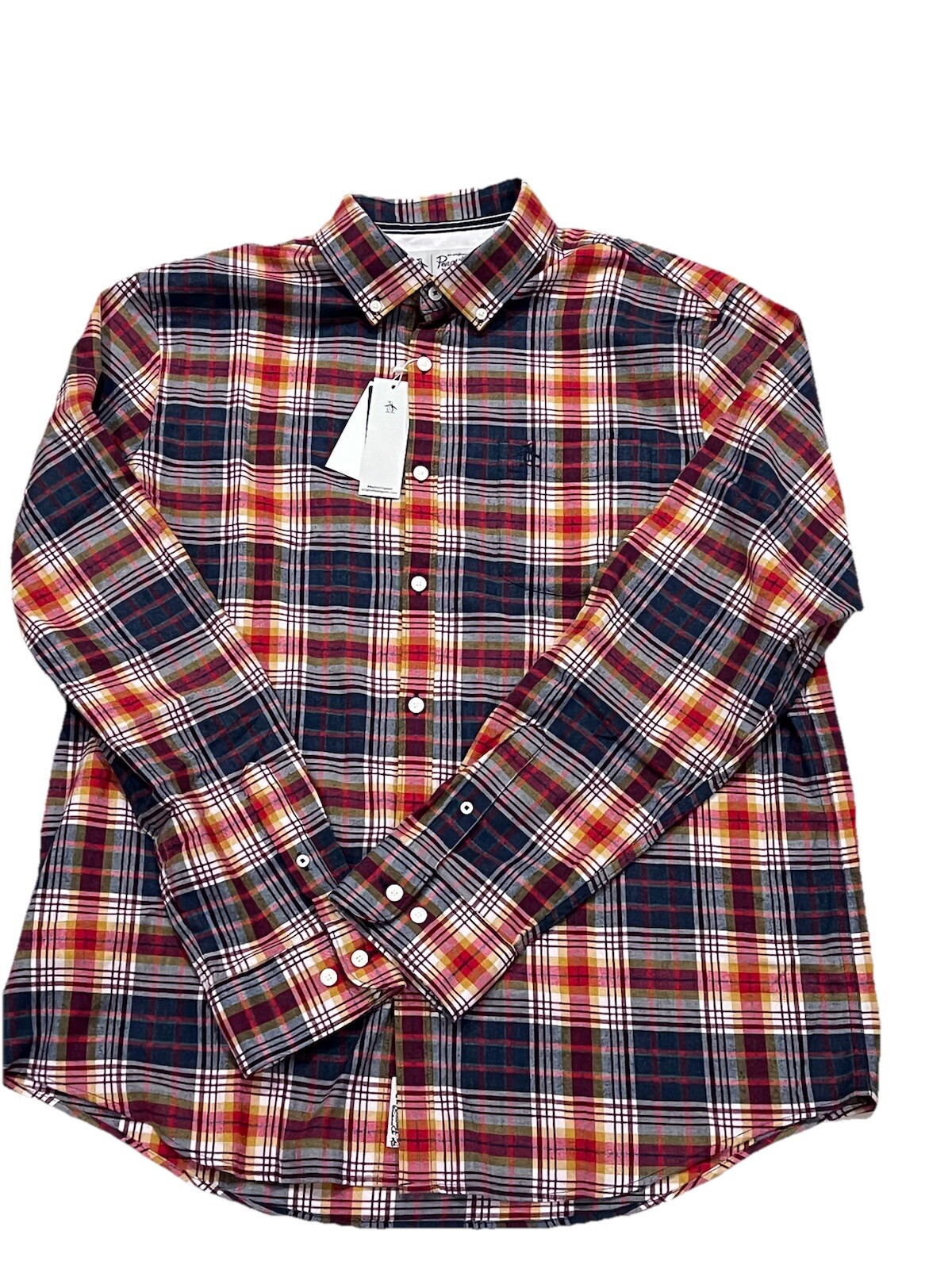 Original Penguin Plaid Casual Mens Button Down Shirt Size XL Textured Blue