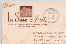 1945 La Salle Hotel 11th Street Milwaukee Wisconsin Advertising Cover