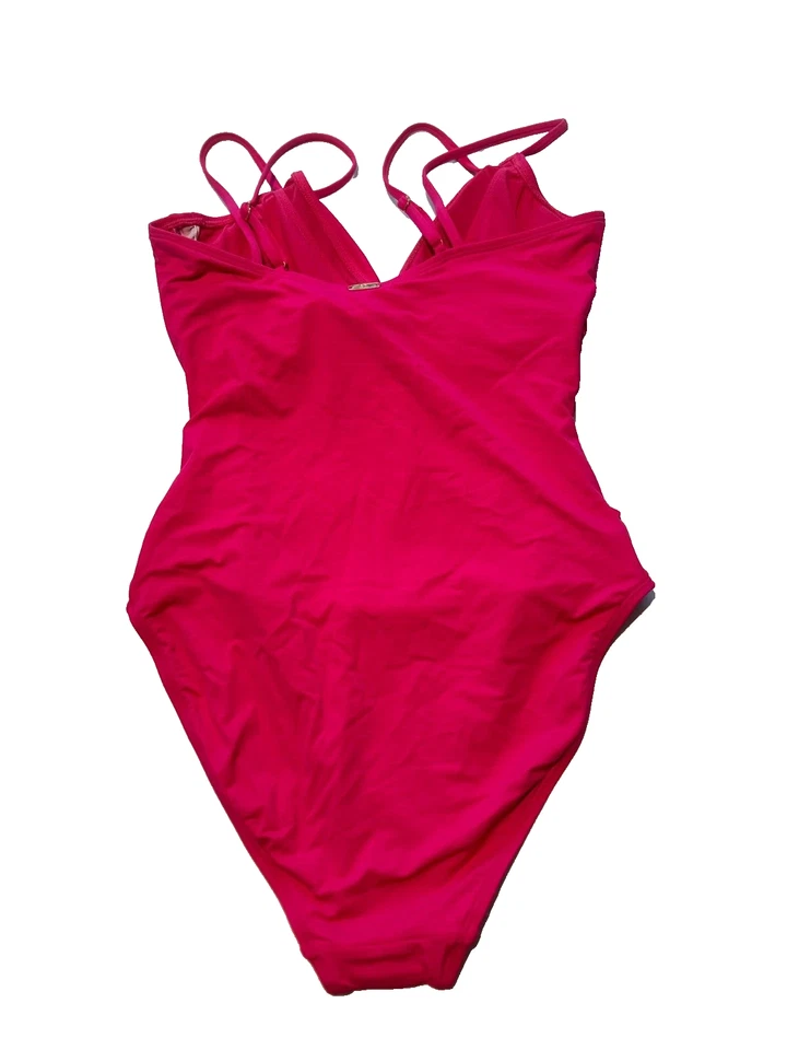 Traje de baño de una pieza acolchado cuello sobrepelliz rosa talla 10 Lauren Ralph para mujer Foto 4 de 4