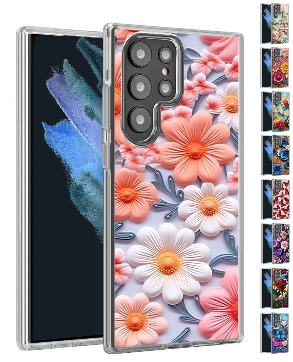 For Samsung Galaxy S23 Ultra 3D Texture Flower Butterfly Impact Cover  Case
