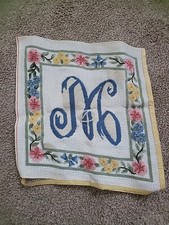 Initial M partially Complete Needlepoint Canvas 16" Pillow Size