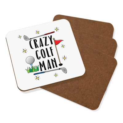 Crazy Golf Man Coaster Drinks Mat Set Of 4 - Funny Dad Father's Day Sport