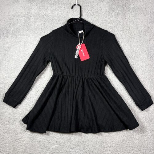 Patpat Ribbed Dress Girls 8-9 Y Black Polyester Blend Long Sleeve Mock Neck NWT