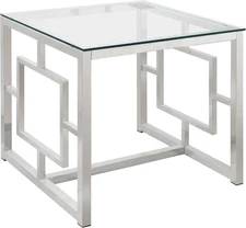 Furniture Cairns End Table with Glass Top and Geometric Motif Nickel and Clear 7