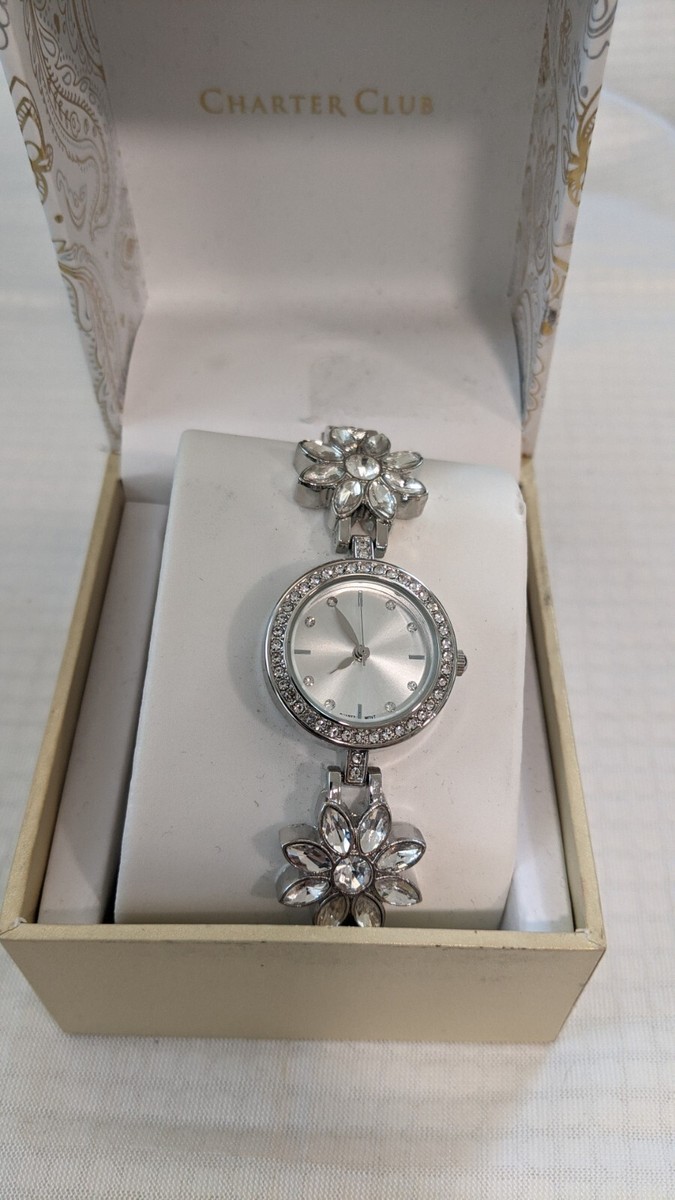 ??Charter Club Watch Silver-Tone Crystal Flower Ladies Bracelet Quartz 25 MM NEW NEW CHARTER CLUB SILVER-TONE CRYSTAL FLOWER LADIES BRACELET  main image 2