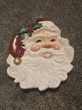 FITZ and FLOYD Omnibus Vintage Holiday Santa Ceramic Cookie Wall Plate Dish