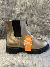 Wonder Nation Gold Boots Girls Size 6 Slip On Shoes Zip Front