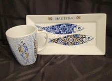 Mug & Matching Tray Porcelain *Portugal Madeira Souvenir* gift,fish guc 