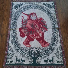 Goodwin Weavers Woodland Santa Tapestry Throw Blanket 65x45" Primative Country