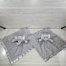 Pro Goleem Elephant Plush Lovey Security Blanket Gray Dot Satin Edge Lot of 2