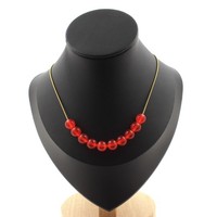 Halskette 10 Perlen Chalcedon Rot 8 Mm. Kette Stahl Golden Halskette Damen, H