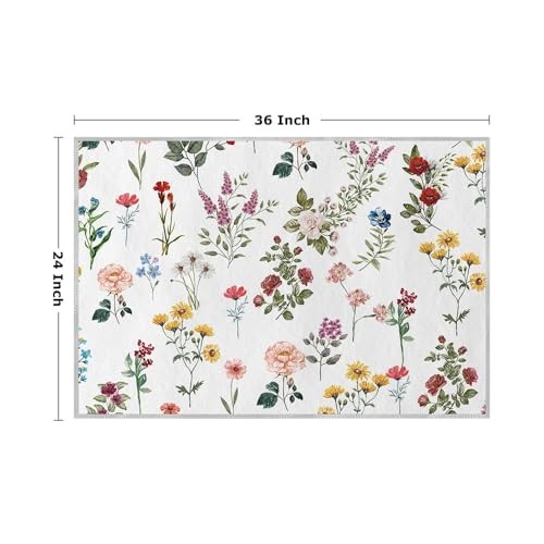 Wild Flowers Daisy Spring Area Rug, Summer Home Decor Low-Profile Washable - Bild 3 von 6