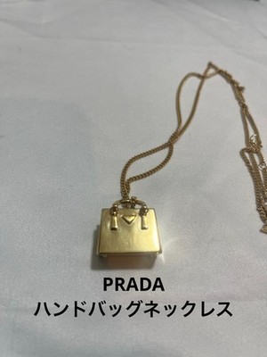 Prada Handbag Necklace Gold Tri-Plate 2-Way Jewelry Used