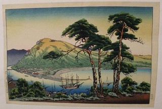 SHIMODA HARBOR SHIMODA JAPAN 1926 ITO TAKASHI SCARCE ORIGINAL WOODCUT CITY VIEW