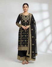 Stylish Faux Georgette Black Kurta Palazzo With Dupatta For Traditional Wear