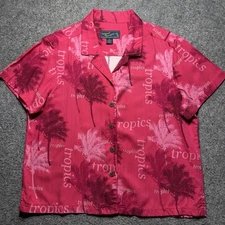Island Traders Hawaiian Tropical Shirt Pink  Women XL Short Sleeve Button Up