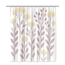 Floral Shower Curtain with Yellow and Pink Leaves Design
