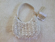 NWT White Pearl Flower Beaded Shoulder Bag Made In India Viral RARE