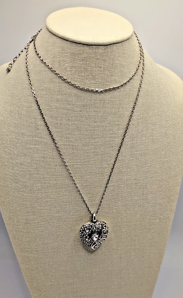 Brighton Clear Crystal Heart Silver Plated Pendant Long Necklace Reversible - Image 3 of 4