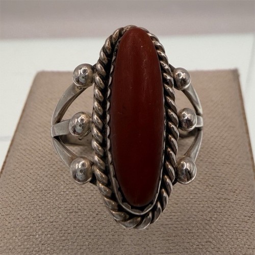 Signed S Dickens Sterling Silver Red Coral Ring Size 7 Southwestern Boho