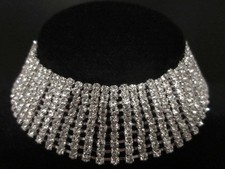 10 Row Clear Rhinestone Necklace Choker 1-1/8" 28mm wide Wedding Bridal Prom