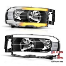 Headlight Assembly Compatible Fit 2002-2005 Dodge Ram LED-Black/Clear/Clear