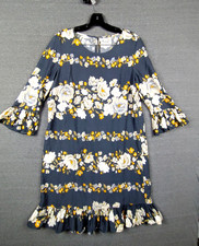 Old Navy Womens Dress M Blue Floral Ruffle Hem Bell Sleeve Rayon Light Boho