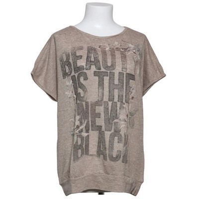 NKD, T-shirt, Größe: L, Beige, Baumwolle/Metallfaser/Polyester, Print #wBe