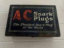 Antique Ac Spark Plugs Hinged Metal Box Tin Gas Service Station Automobilia