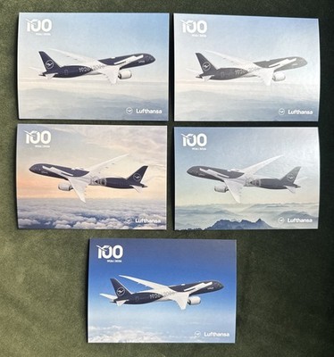Lufthansa 100 Jahre years Set 5 x Postkarte Postcards Airline Boeing 787