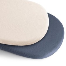 2 PCS Muslin Bassinet Sheets 100 Cotton Fitted Mattress 32x16 Inch Navy Cream