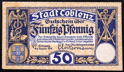 #ad COBLENZ KOBLENZ 1919 50 Pfennig Complete German Notgeld $4.17