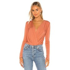 Free People Turnt Crossover Long Sleeve Bodysuit V Neck Blouse Top Shirt XS