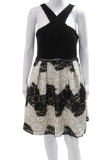 Adrianna Papell Women Black Fit & Flare Halter Knee Dress Size 12P