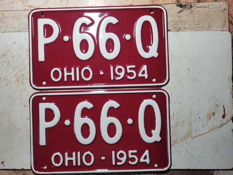 1954 Ohio license plate pair number P 66 Q  nice correct repaint..10 inch plates