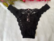 VICTORIA'S SECRET M BLACK DREAM ANGELS HIGH LEG BRAZILIAN LACE THONG PANTIES NWT