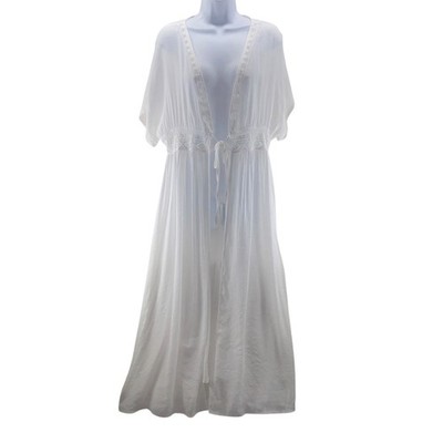 Gauzy Cover Up Beach Wedding Small White Embroidered Lace Sheer Tie Front Maxi
