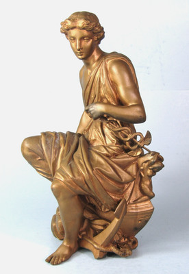 GREEK GOD HERMES w/ Caduceus Antique Spelter Metal Sculpture Clock Topper Statue