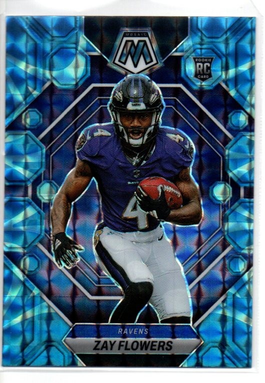 Zay Flowers 2023 Panini Mosaic #380 Reactive Blue Mosaic RC Baltimore Ravens