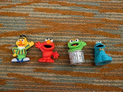 sesame street figures lot Of 4 Hasbro Elmo Oscar The Grouch Cookie Monster Bert