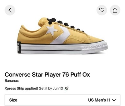 Converse Star Player 76 Low Top Sneaker Puff Bananas Yellow White Black A11484C
