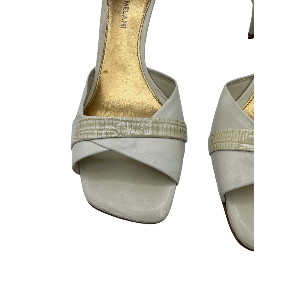 Antonio Melani Cuero Blanco Puntera Cuadrada Gatito Tacón Mules Slides Talla 8.5M Foto 3 de 4