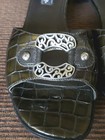 Brighton Size 7.5 Lady Slide Sandals Dark Olive Leather 2" Heel Made In Italy — photo 4
