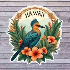 Hawaii bird sticker hawaiian honeycreeper tropical floral botanical art