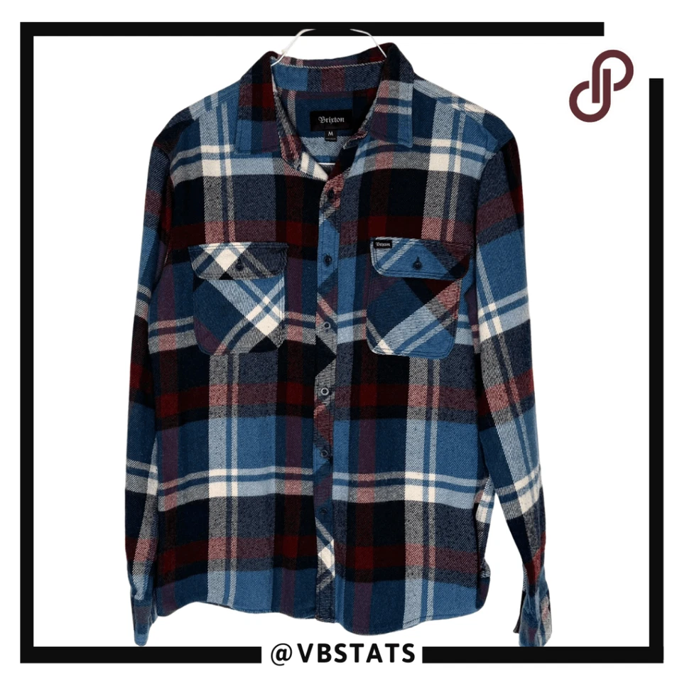 Camisa Brixton Para Hombre Bowery Manga Larga Franela Abotonada Azul Talla Mediana Foto 4 de 4