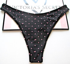 VICTORIA'S SECRET PINK Cotton High Leg Thong Panty Black Pink Polka Dot S M L XL